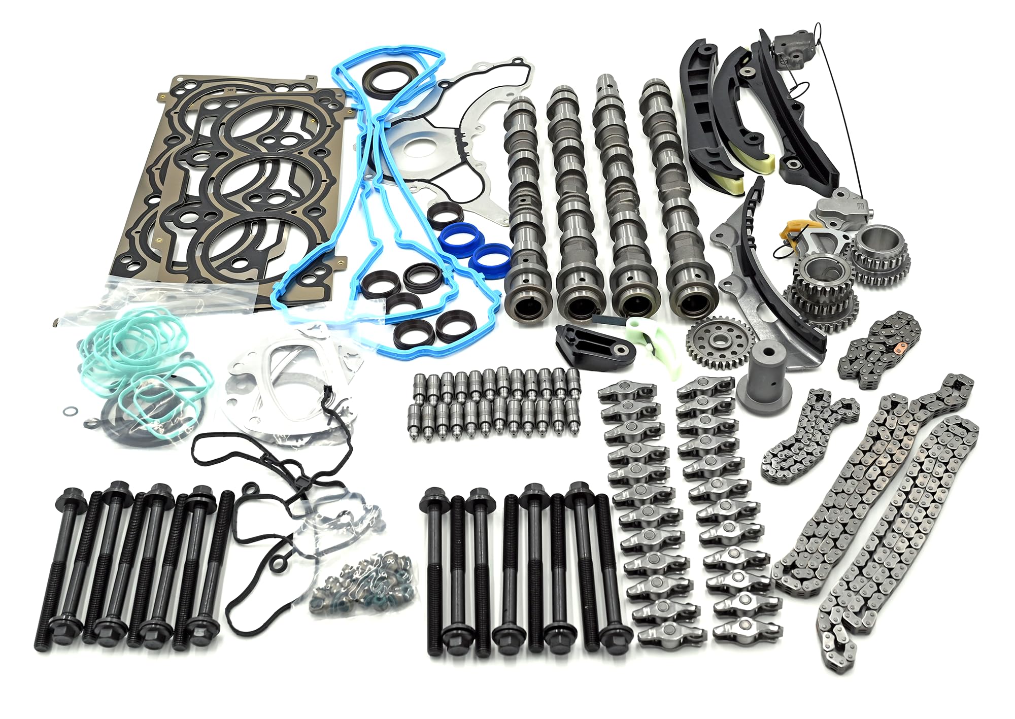 3.6L Pentastar Camshaft Install Kit with | 4x Camshafts | 24x Hydraulic Lifters | 24x Rocker Arms | Timing Kit | Head Gasket Set | Bolts | FITS: 2011-2016 Jeep Dodge Chrysler Ram 3.6L DOHC Pentastar